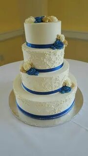 Royal Blue and Champagne Gold Buttercream Roses Champagne we