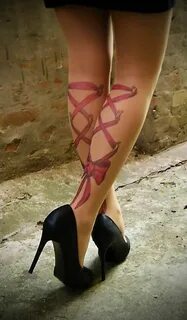 Tattoo-socks, Corset piercing legs Red Bow realistic looking