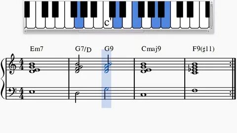 Jazz Piano 'Mellow' Chord Progression: Em7 -- G7/D - G9 - Cm