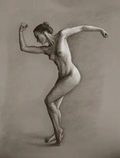 Nude female back magenta original figure drawing art