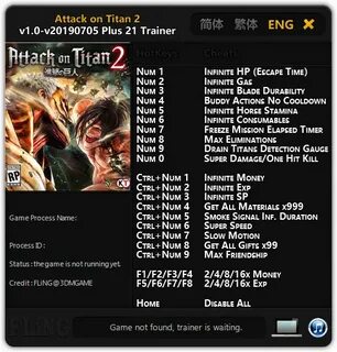 Attack on Titan 2 Trainer +21 v05.07.2019 FLiNG GAME TRAINER