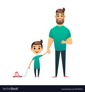 Cartoon father and son man and boy happy Vector Image