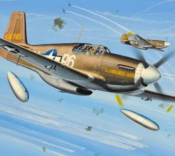 Скачать обои war, art, painting, ww2, P-51 Mustang, раздел а