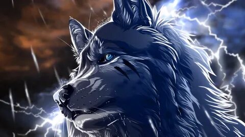 Wallpaper Wolf, blue eyes, lightning, art picture 2560x1600 