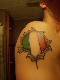 Ripped skin italian flag tattoo on right shoulder - Tattoos 