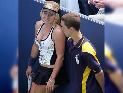 Blonde tennis player guy looking at boobs