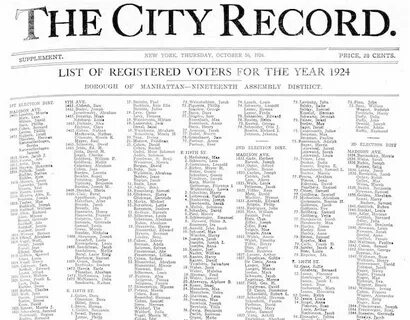 List of Registered Voters in New York City for 1924 - Reclai