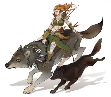 OC Raelyn the half-elf ranger and her wolves : characterdraw