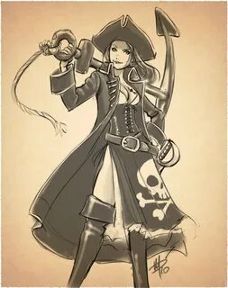 Drawn pirate female pirate - Pencil and in color drawn pirat