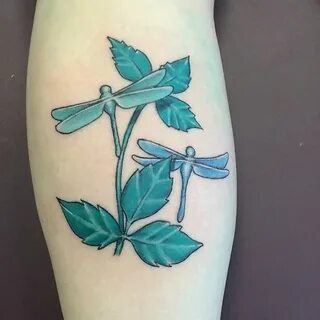 Memorial tattoo of Poison ivy and some dragonflies I did t. 