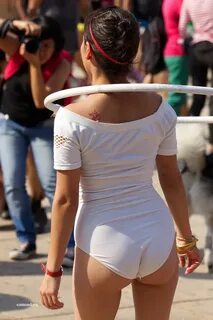 hula hoop lady in awesome leotards Candid Shiny Girls