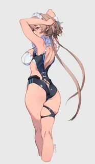 Safebooru - 1girl arms up ass bare legs breasts brown hair c