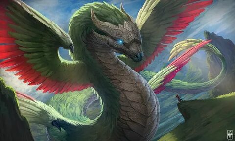 Quetzalcoatl Dragon, Art Gutierrez Dragon art, Mythical crea