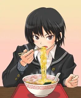 Safebooru - 1girl amagami argon black hair chopsticks eating