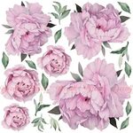 Pink Peony Flowers Wall Sticker Vintage Watercolor Peel Etsy