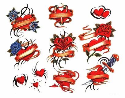 Traditional Heart Tattoos Flash Set Best Tattoo Designs Trad