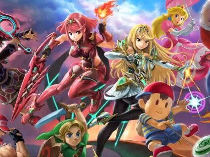 Pyra and Mythra as they appear on the banner Super Smash Bro