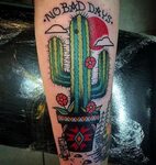 Traditional Cactus Tattoo Design For Sleeve