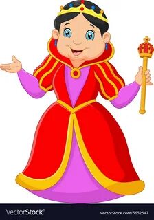 Cartoon queen holding scepter Royalty Free Vector Image