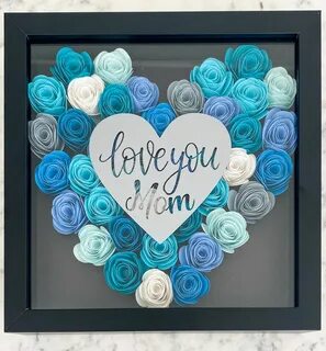 Paper Flower Shadow Box - Heart - 9x9 - Love You Mom - Mothe