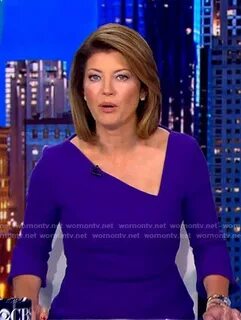 WornOnTV: Norah’s blue asymmetric v-neck dress on CBS Evenin