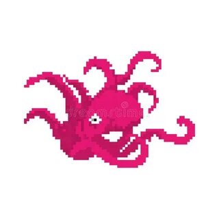 Pixel Art Octopus. Vector Illustration Decorative Design Sto