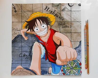 Luffy Color Drawing From One Piece Anime, Painting by Celest