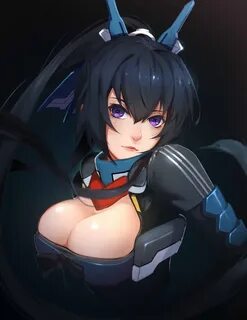 Safebooru - 1girl black hair breasts cleavage headgear honda