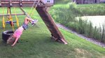 Allison hanging upside down at the Wilsons' house - August 3