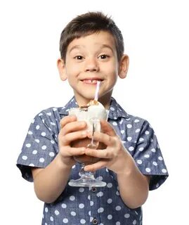 Cute Little Boy with Cup of Hot Cocoa Drink on White Backgro