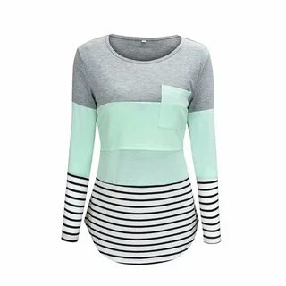 Casual Color Blocked Long-sleeve Nursing Top - Chicmatchy