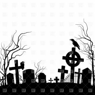 silhouette-of-cemetery-with-raven-sitting-on-the-tombstone-D
