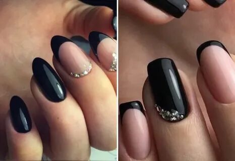 Black manicure with rhinestones - fashion design ideas for n