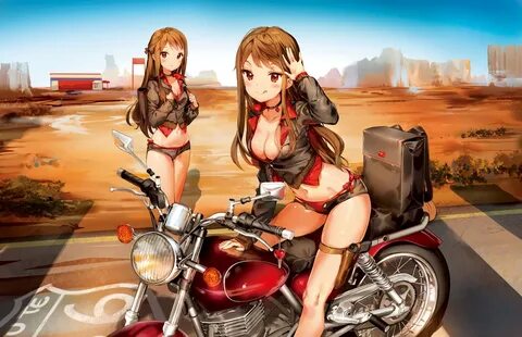 2girls anmi blush breasts brown hair cropped desert long hai