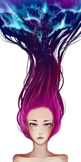 1000 X 2000 11 0 - Drawing Of Girl With Galaxy Hair Clipart 