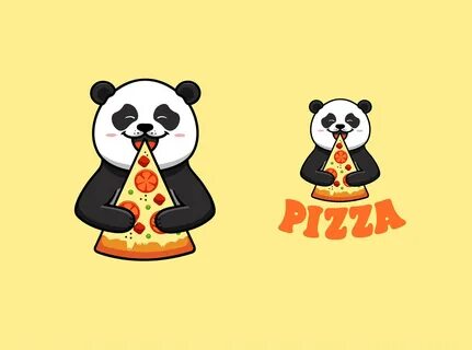 The funny panda eats pizza, logo.