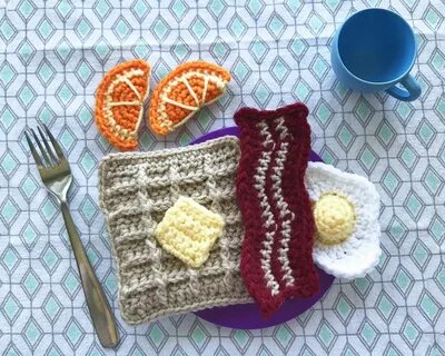 Crochet Breakfast Pattern - Bacon, Eggs, and Waffles * Green