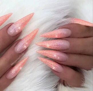 Coral Glitter Ombré Stiletto Nails - Nail Art Gallery in 201