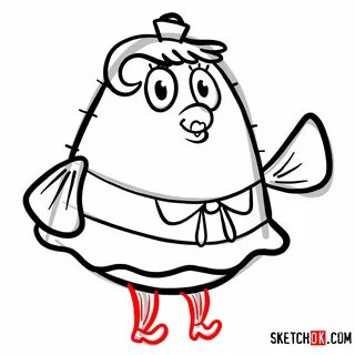 How to draw Mrs. Puff SpongeBob - Sketchok easy drawing guid