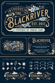 Blackriver Font + Ornaments Stil, Bilder, Typografie