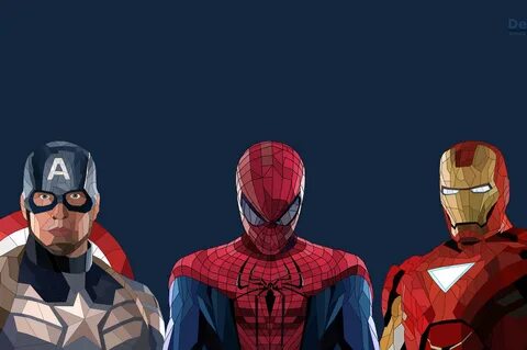 2560x1700 Spiderman Iron Man Captain America Low Poly Artwor