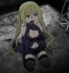 Safebooru - 1girl bent knees blonde hair boots breasts choke