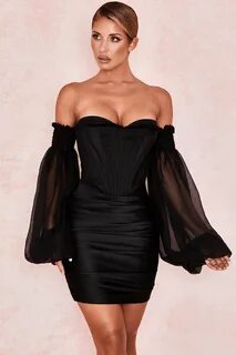 BEAU BLACK SATIN AND CHIFFON CORSET DRESS R2475.00 HOUSE OF 