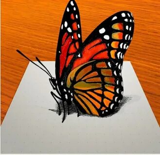 Рисуем бабочку в 3D на бумаге 3d pencil drawings, 3d drawing