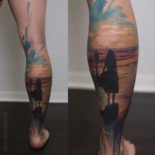 Watercolor Sunset Ocean Tattoo - Tattoo Awesome Ideas