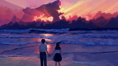 #anime #illustration #landscape #sea #sunset #painting digit