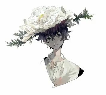 Anime Boy * Flower Hat Anime art, Illustration, Boy art