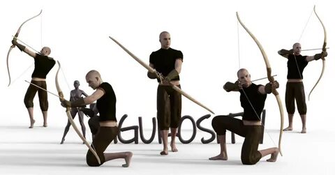 Figure drawing poses of a white man with a bow and arrow - F