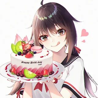 Safebooru - 1girl :q ahoge bangs birthday cake black sailor 