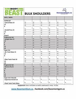 Body Beast Bulk Shoulders worksheet Body beast workout sheet